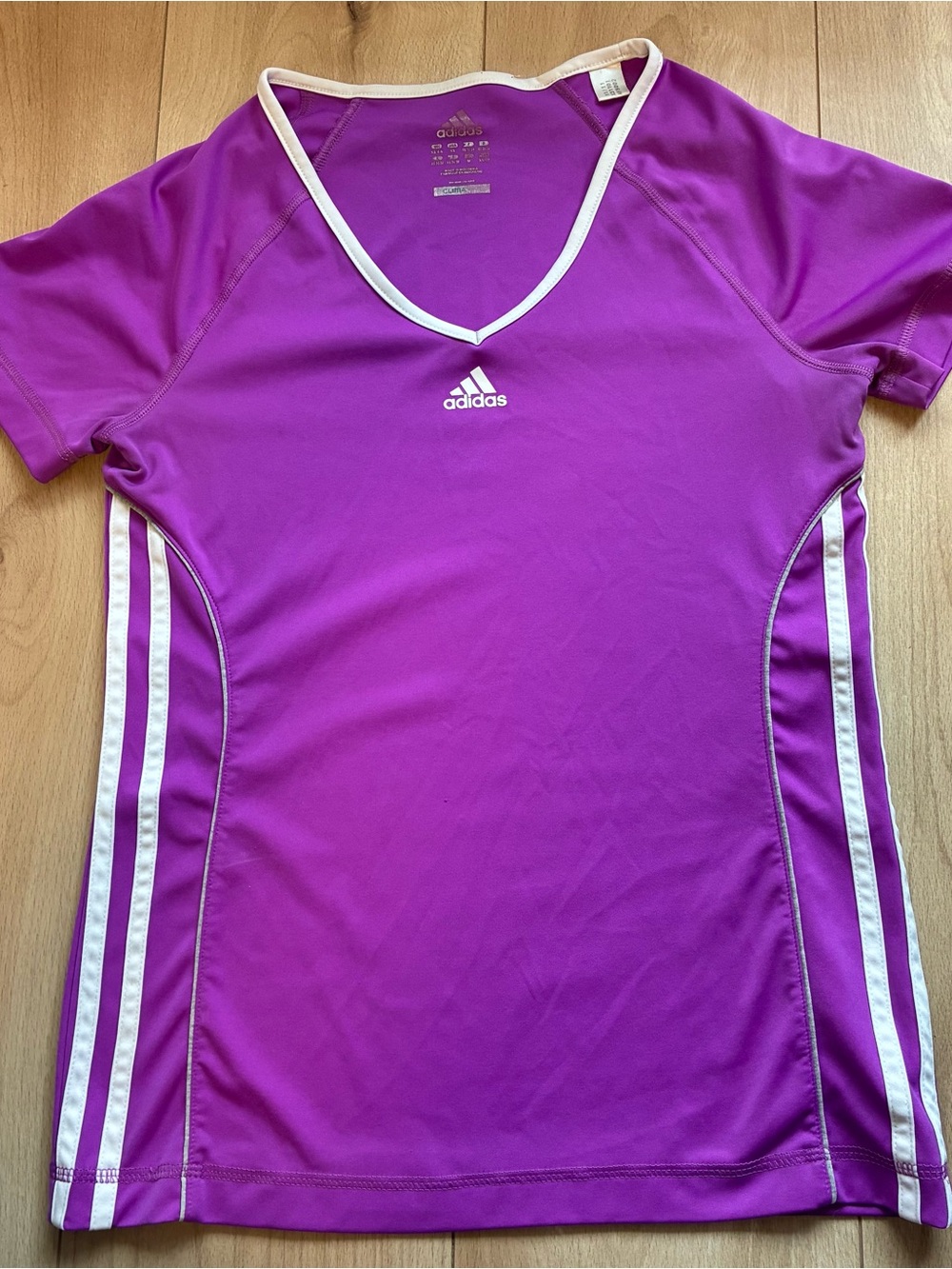 adidas Purple V‑Neck Performance Tee with White Trim